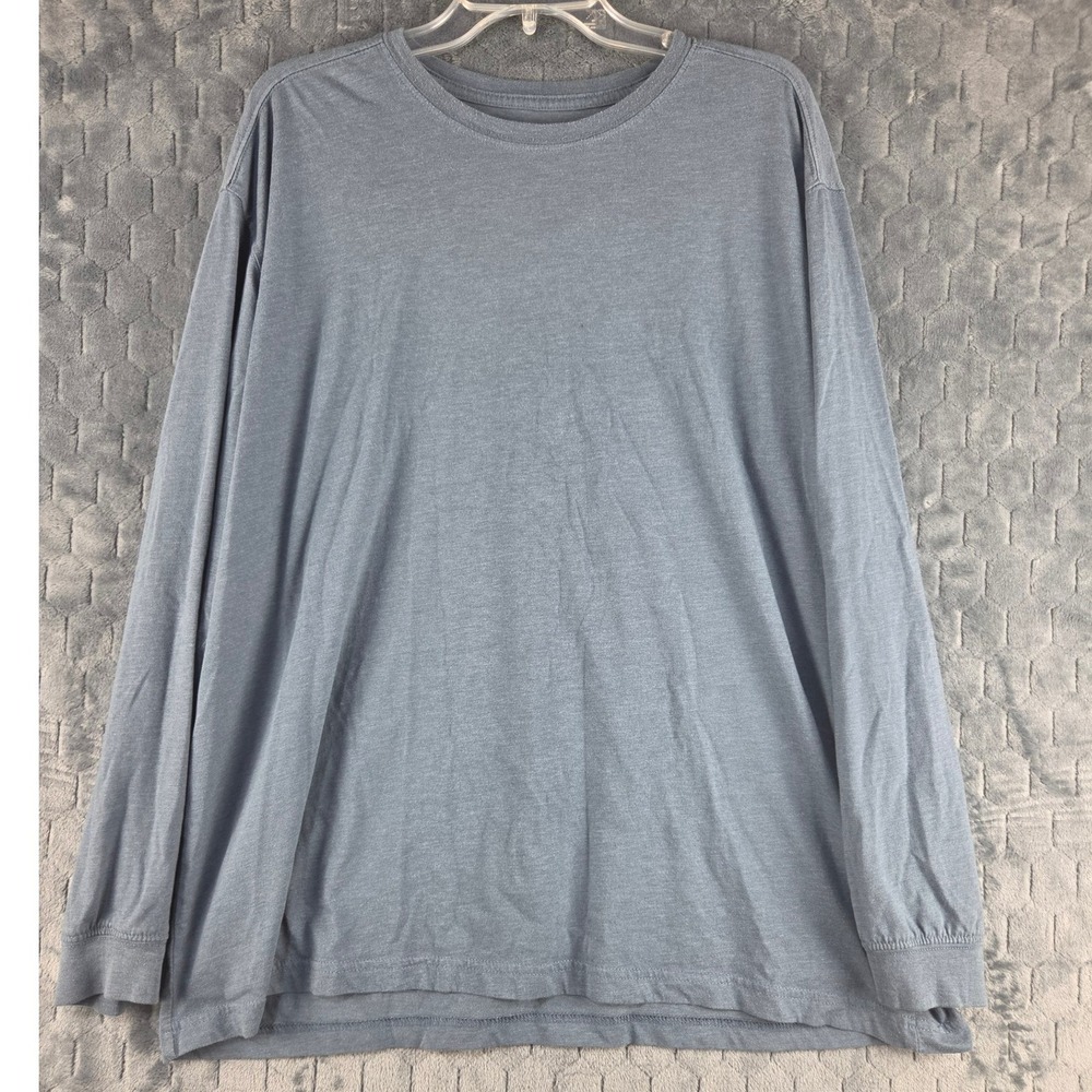 Blue Mountain Mens XL Long Sleeve Crew Neck T-Shirt Blue Cotton Blend Basic Tee